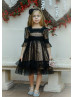 Black Lace Polka Dot Tulle Rustic Flower Girl Dress